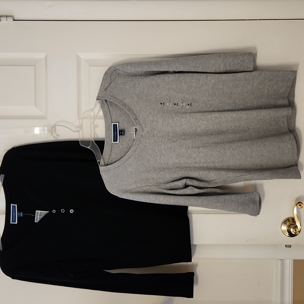 Karen Scott Gray & Black 2 Scoop Neck Knit Tops wth Stud Accents NWT Size Medium
